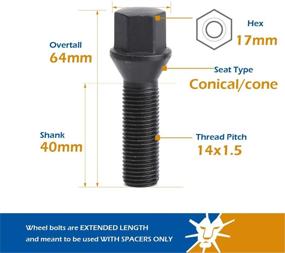 img 3 attached to 🔩 Dynofit удлиненные болты колесные M14x1.5 для дистанционных колес - 20 штук, шип длиной 40 мм, коническое посадочное место для шпильки ET для BMW X3(E83), X5(E53), серии 7(E6x) - твердые болты.