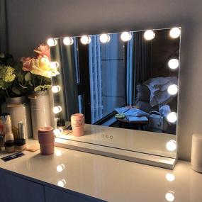 img 4 attached to 💄 FENCHILIN Lighted Vanity Mirror with 15 Dimmable LED Bulbs - Hollywood Style Makeup Mirror for Dressing Room & Bedroom, Tabletop/Wall-Mounted, Sleek White Metal Frame Design