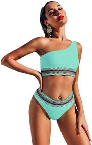 img 1 attached to 👙 WDIRARA Women's One-Shoulder Bikini Swimwear Set - Trendy 2 Piece Swimsuit for Bathing Suits