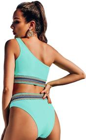 img 3 attached to 👙 WDIRARA Women's One-Shoulder Bikini Swimwear Set - Trendy 2 Piece Swimsuit for Bathing Suits