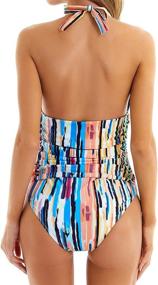 img 1 attached to 👙 LANMESSV Women's Plus-size High Waist Tummy Control One Piece Swimsuit with Plunging Neckline, Ruched Design, Retro Backless Style, and Swimwear