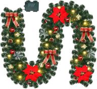 🎄 lulu home 9ft pre-lit christmas garland with 40 led lights, xmas balls, and poinsettia - perfect indoor/outdoor decoration for fireplace, staircase, and railing logo