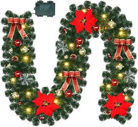 img 4 attached to 🎄 Lulu Home 9FT Pre-lit Christmas Garland with 40 LED Lights, Xmas Balls, and Poinsettia - Perfect Indoor/Outdoor Decoration for Fireplace, Staircase, and Railing