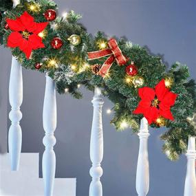 img 2 attached to 🎄 Lulu Home 9FT Pre-lit Christmas Garland with 40 LED Lights, Xmas Balls, and Poinsettia - Perfect Indoor/Outdoor Decoration for Fireplace, Staircase, and Railing