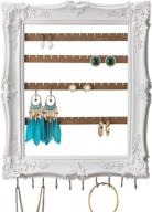 vintage-white mymazn wall mount jewelry organizer with 10 hooks for bracelets, necklaces, rings - hanging earring holder display логотип