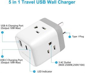 img 2 attached to ✈️ Удобный адаптер для путешествий Австралия Китай с USB-A USB-C портами – Втеске Power Plug для Австралии, Новой Зеландии, Фиджи, Аргентины (тип I)