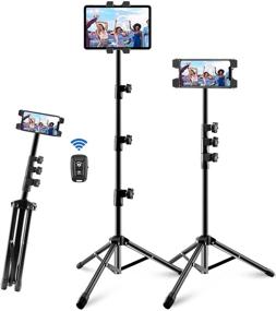 img 4 attached to 📱 Height Adjustable Tablet Floor Stand Holder with 360 Rotating Feature, Bluetooth Remote, for iPad Pro, Mini, Air, iPhone & More 4.7-13 Inch Tablets and Phones