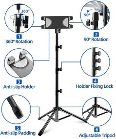 img 1 attached to 📱 Height Adjustable Tablet Floor Stand Holder with 360 Rotating Feature, Bluetooth Remote, for iPad Pro, Mini, Air, iPhone & More 4.7-13 Inch Tablets and Phones