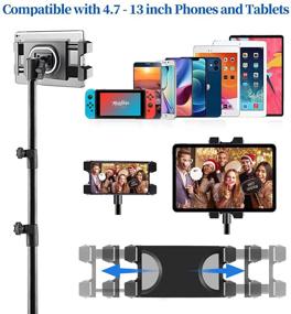 img 3 attached to 📱 Height Adjustable Tablet Floor Stand Holder with 360 Rotating Feature, Bluetooth Remote, for iPad Pro, Mini, Air, iPhone & More 4.7-13 Inch Tablets and Phones