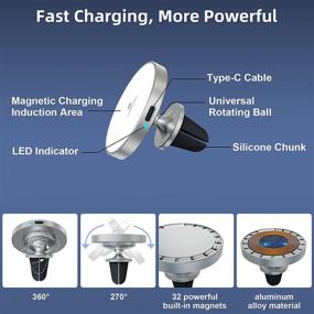 img 1 attached to 🚗 SINDOX Магнитное автомобильное крепление с быстрой зарядкой 15 Вт PD, держатель телефона для вентиляционного отверстия, беспроводное зарядное устройство - совместимо с iPhone 13/12 серии и чехлами MagSafe.