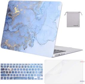 img 1 attached to 🔹 MOSISO Blue Watercolor Marble MacBook Air 13 inch Case (A1369 A1466, 2010-2017 Release) - Hard Shell + Keyboard Cover + Screen Protector + Pouch