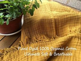 img 1 attached to 🌿 Premium Organic Muslin Cotton Throw Blanket: Lightweight, Breathable & Cozy Mustard Yellow Bed Blanket for Adults & Kids – All-Season 4-Layer Pre-Washed Natural Plant Dyed Yarn