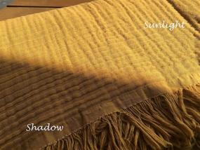img 3 attached to 🌿 Premium Organic Muslin Cotton Throw Blanket: Lightweight, Breathable & Cozy Mustard Yellow Bed Blanket for Adults & Kids – All-Season 4-Layer Pre-Washed Natural Plant Dyed Yarn