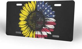 img 3 attached to OHDS Sunflower American Flag License Plate Black USA Front License Plate Decor Funny Aluminum Car Plate For Women Men 6X12 Inch