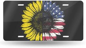 img 4 attached to OHDS Sunflower American Flag License Plate Black USA Front License Plate Decor Funny Aluminum Car Plate For Women Men 6X12 Inch