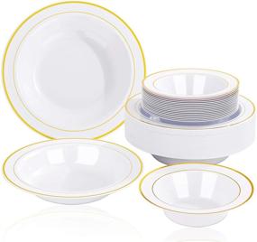 img 4 attached to 🍽️ Nervure 50PCS Gold Plastic Bowls - Ideal for Party, Wedding, and Holiday Supplies - Includes 12oz Disposable Bowls & 6.5oz Dessert/Salad Bowls