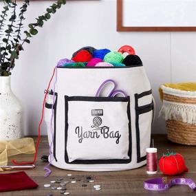 img 3 attached to 👜 Grey Portable Yarn Storage Bag with Dividers - 11.8 x 9.8 Inches