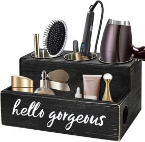 img 4 attached to 🧖 Unistyle Rustic Hair Blow Dryer Holder: Ultimate Organizer for Hair Tools & Styling Supplies, Countertop & Bathroom Vanity Storage Caddy for Accessories, Makeup, and Toiletries