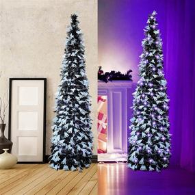 img 3 attached to Spooky Halloween Christmas Tree: 5ft Black Artificial Ghost Shining Sequin Collapsible Pencil Tinsel Tree with 50 Lights - Perfect for Indoor Holiday Decorations and Parties