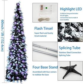 img 1 attached to Spooky Halloween Christmas Tree: 5ft Black Artificial Ghost Shining Sequin Collapsible Pencil Tinsel Tree with 50 Lights - Perfect for Indoor Holiday Decorations and Parties