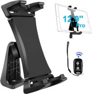 📱 360 degree rotatable universal clamp holder with bluetooth remote for ipad pro 12.9 11 10.5, ipad air mini, surface tab, galaxy tab and 3.5 to 13.5in phone tablets - ipad tablet tripod mount adapter logo