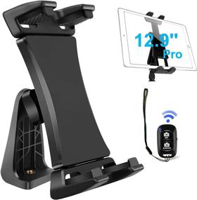 img 4 attached to 📱 360 Degree Rotatable Universal Clamp Holder with Bluetooth Remote for iPad Pro 12.9 11 10.5, iPad Air Mini, Surface Tab, Galaxy Tab and 3.5 to 13.5in Phone Tablets - iPad Tablet Tripod Mount Adapter