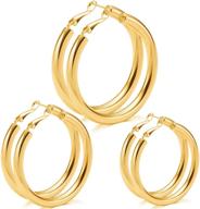 👂 5mm thick chunky open hoop earrings set for women girls - 14k gold plated, rose gold plated, silver - lightweight loop earrings logo