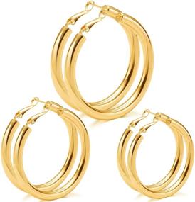 img 4 attached to 👂 5mm Thick Chunky Open Hoop Earrings Set for Women Girls - 14K Gold Plated, Rose Gold Plated, Silver - Lightweight Loop Earrings