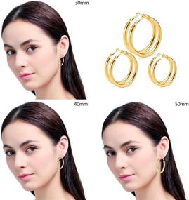 img 2 attached to 👂 5mm Thick Chunky Open Hoop Earrings Set for Women Girls - 14K Gold Plated, Rose Gold Plated, Silver - Lightweight Loop Earrings