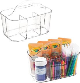 img 4 attached to 📦 mDesign Clear Plastic Craft Storage Organizer Caddy Tote - Divided Basket Bin with Handle for Crafts, Sewing, and Art Supplies - Holds Brushes and Colored Pencils - Lumiere Collection - 2 Pack