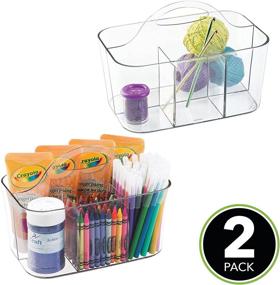 img 3 attached to 📦 mDesign Clear Plastic Craft Storage Organizer Caddy Tote - Divided Basket Bin with Handle for Crafts, Sewing, and Art Supplies - Holds Brushes and Colored Pencils - Lumiere Collection - 2 Pack