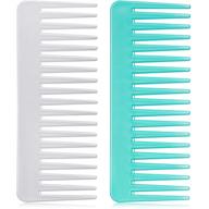 🔍 ultimate detangling comb: wide tooth comb for curly hair, wet & dry - no handle detangler for styling & shampooing (white/cyan) logo