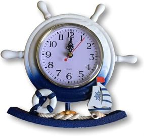 img 1 attached to ⚓️ Nautical Clock by BANBERRY DESIGNS - Boat Steering Wheel Clock with Sailboat Accents - Decorative Sailor Clock for Desktop