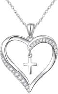 ⛪ faith hope love cross pendant necklace - 925 sterling silver cz y lariat necklace, adjustable chain - women teen girls, first communion & easter gift logo