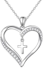 img 4 attached to ⛪ Faith Hope Love Cross Pendant Necklace - 925 Sterling Silver CZ Y Lariat Necklace, Adjustable Chain - Women Teen Girls, First Communion & Easter Gift