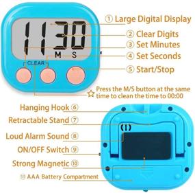 img 2 attached to ⏲️ Brisica Digital Kitchen Timer: Versatile Classroom Timer with Loud Alarm, Magnetic Backing & Stand – Ideal for Cooking, Studying, Homework, and Exercise (Blue)