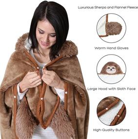 img 2 attached to 🦥 Sloth Wearable Hooded Blanket Set with Sloth Pendant Necklace – Ultra Warm and Cozy Oversized Blanket Hoodie with Hand Gloves - Premium Sherpa and Flannel Fleece Hoodie Blanket Ideal for Adults and Kids