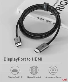 img 1 attached to 6.6ft Nylon Braided DisplayPort to HDMI Cable (4K UHD) - uni Directional DP 🔌 to HDMI Cord with Aluminum Shell | Compatible with HP, DELL, GPU, AMD, NVIDIA and More