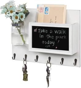 img 4 attached to 📬 Vintage White Wood Wall Mounted Mail Sorter with 6 Key Hooks, Mason Jar & Chalkboard Organizer