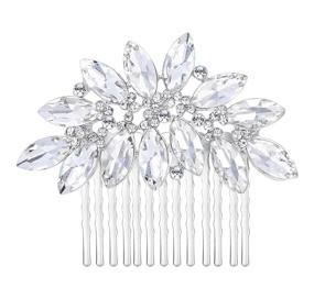 img 4 attached to Stunning White Marquise-Shape Austrian Crystal Lots Wedding Hair Comb for Bride by EVER FAITH Bridal Hair Accessories