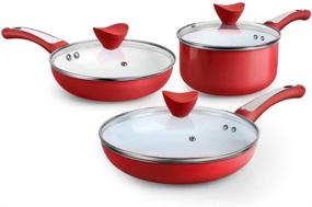 img 4 attached to 🍳 SHINEURI 6 Pieces Nonstick Cookware Set: Ceramic Pots, Pans, and Skillet with Lids