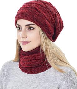 img 4 attached to 🧣 Warm Knit Winter Ski Hat and Scarf Set for Women - Slouchy Beanie with Fleece Lining