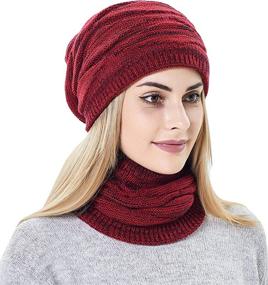 img 3 attached to 🧣 Warm Knit Winter Ski Hat and Scarf Set for Women - Slouchy Beanie with Fleece Lining