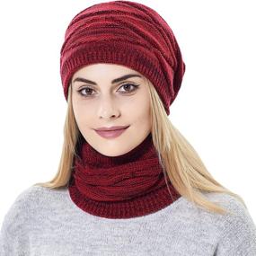 img 2 attached to 🧣 Warm Knit Winter Ski Hat and Scarf Set for Women - Slouchy Beanie with Fleece Lining