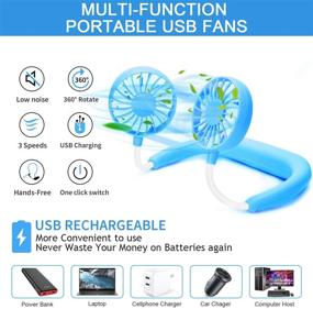 img 3 attached to 🌀 USB Rechargeable Hand-Free Personal Hanging Neck Sports Fan - Portable Neck Fan with 3 Adjustable Speeds, 360 Degree Rotation for Traveling, Sports, Office, Reading - Wearable Cooling Head Fan