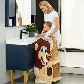 img 3 attached to 🦁 Max & Me Adjustable Lion Toddler Kitchen Stool Helper – Safe Montessori Stool and Counter Stand for Toddlers, Ideal for Learning and Baking