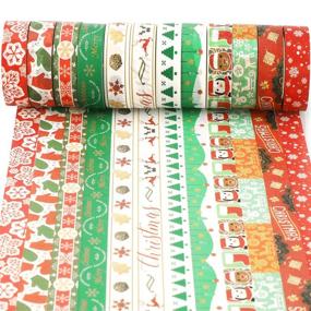 img 1 attached to Konsait 12Roles Christmas Washi Tape Set - 0.59Inch x 393.7FT | Merry Christmas Masking Tape for Xmas Decorations, Crafts, Gifts, Wrapping | Festive Decorative Tape Collection | Party Favors & Supplies