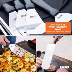 img 1 attached to 🔥 OUII Flat Top Griddle Accessories Set for Blackstone and Camp Chef Griddle - 14 Pieces Set with Cleaning Kit & Carry Bag! Metal Spatula, Scraper, Egg Rings for Teppanyaki & Gas Grill: Ultimate Griddle Tools