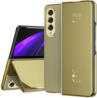 puroom for samsung galaxy z fold 3 luxury mirror case flip kickstand full protection cover case for samsung galaxy z fold 3 5g 2021 (gold) logo