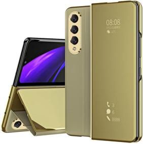 img 3 attached to PUROOM For Samsung Galaxy Z Fold 3 Luxury Mirror Case Flip Kickstand Full Protection Cover Case For Samsung Galaxy Z Fold 3 5G 2021 (Gold)